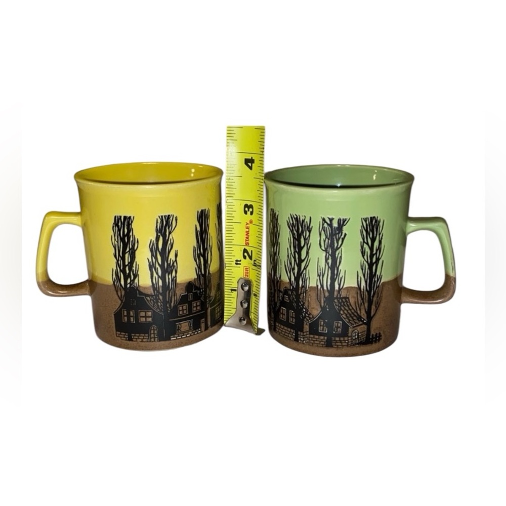 MCM Avocado green & yellow Tree & Design Mugs